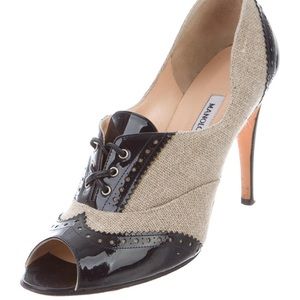 Manolo Blahnik woven peep toe pumps